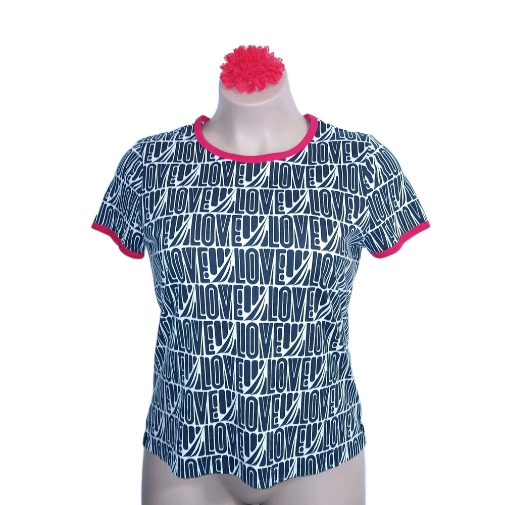 Nautica Jeans Women Cotton Blend Love Tee L Blue Logo Nautical Novelty Valentine